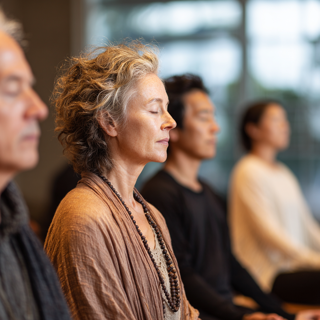 Experienced practitioners in peaceful meditation session