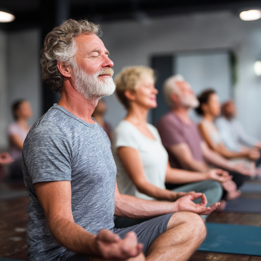 Peaceful yoga session for middle-aged practitioners